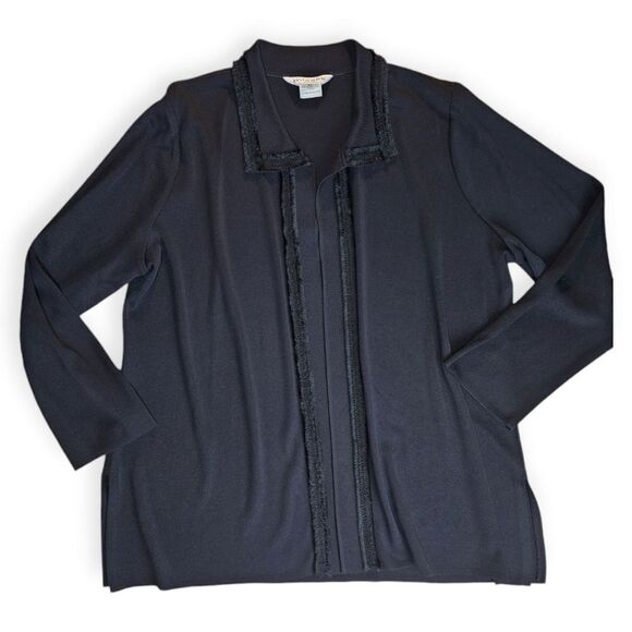 Misook Jacket Womens Medium Black Lux Collared Textured Trim Minimalist Cardigan - Picture 2 of 12